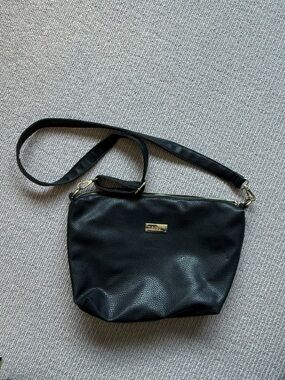 BCBG Black Pebbled Leather Crossbody Bag with Gold Accents